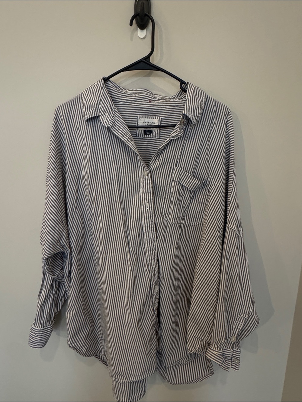 Women’s Oversized Blue & White Striped Button-Up Shirt